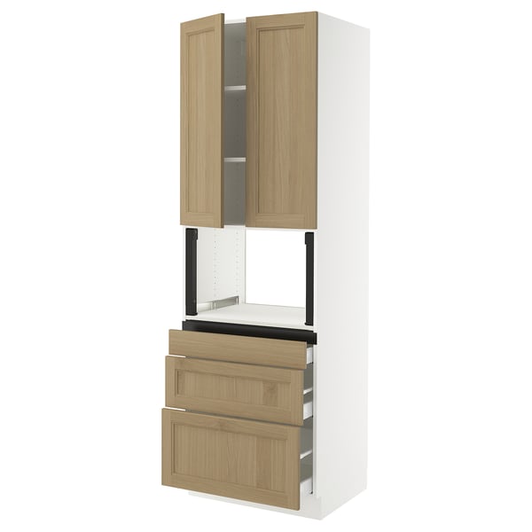 SEKTION / MAXIMERA Hi cb f micro w 3 drawers/2 doors, white/Vedhamn oak, 30x24x90 "