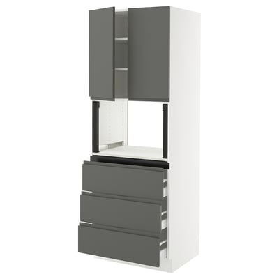 SEKTION / MAXIMERA Hi cb f micro w 3 drawers/2 doors, white/Voxtorp dark gray, 30x24x80 "