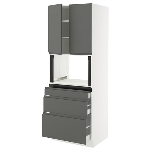 SEKTION kitchen unit with grey drawers and cabinets, white frame, modern design.