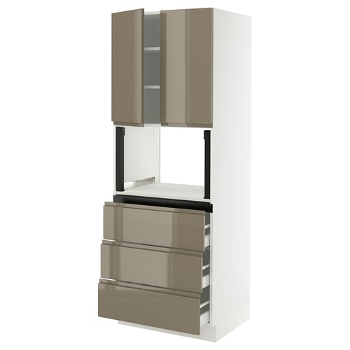 A SEKTION kitchen cabinet in high gloss dark grey-brown with integrated handles and a sleek design.