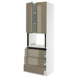 SEKTION / MAXIMERA Hi cb f micro w 3 drawers/2 doors, white/Voxtorp high-gloss dark grey-brown, 30x24x90 "