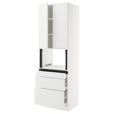 SEKTION / MAXIMERA Hi cb f micro w 3 drawers/2 doors, white/Voxtorp matte white, 30x24x90 "