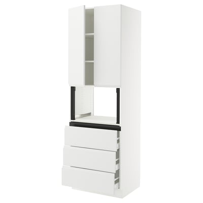 SEKTION / MAXIMERA Hi cb f micro w 3 drawers/2 doors, white/Voxtorp matte white, 30x24x90 "