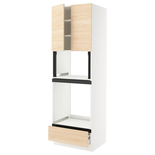 A light wood-colored ikea SEKTION kitchen cabinet unit with both shelves and drawers.