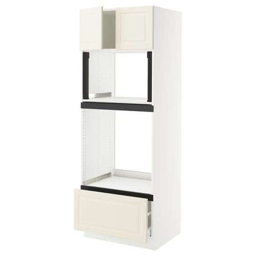 White SEKTION kitchen unit with off-white drawers and cabinets, bevelled edges.
