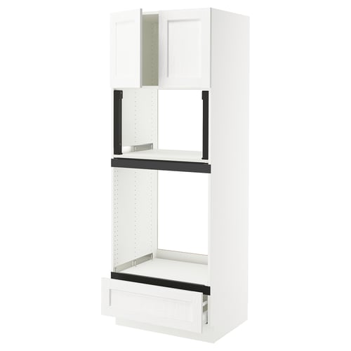 SEKTION white kitchen cabinet with shelves, modern minimalist design.