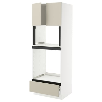 SEKTION / MAXIMERA Hi cb f oven/micro w drawer/2 doors, white/Havstorp beige, 30x24x80 "