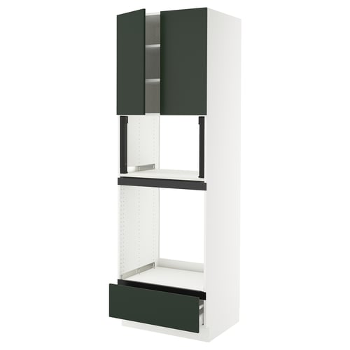 SEKTION kitchen unit with green doors and white frame.