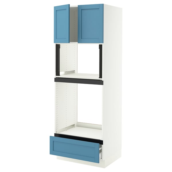 SEKTION / MAXIMERA Hi cb f oven/micro w drawer/2 doors, white/Lerhyttan blue, 30x24x80 "