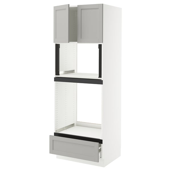 SEKTION / MAXIMERA Hi cb f oven/micro w drawer/2 doors, white/Lerhyttan light gray, 30x24x80 "