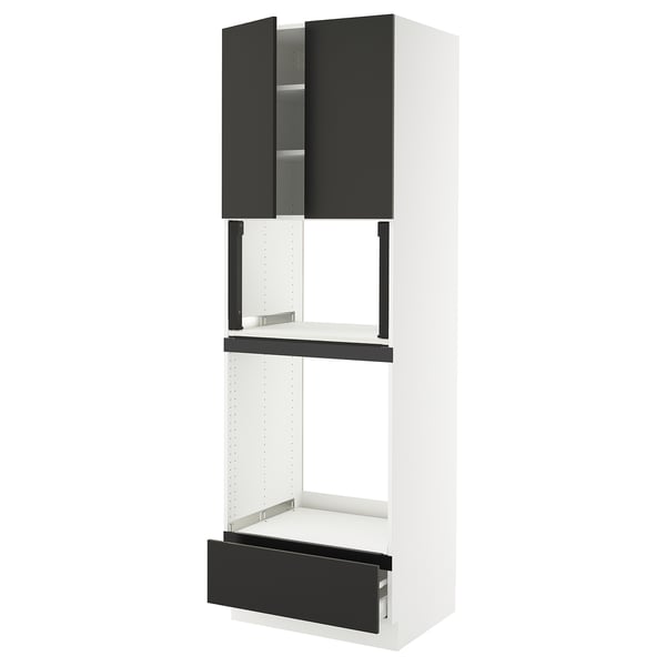SEKTION / MAXIMERA Hi cb f oven/micro w drawer/2 doors, white/Nickebo matte anthracite, 30x24x90 "