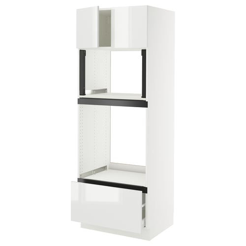 White SEKTION kitchen unit with high gloss doors and shelves, modern minimalist design.