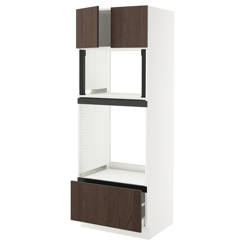 SEKTION kitchen unit, white & dark brown, wood grain fronts, tall & slim, adjustable shelves, built-in dampers.