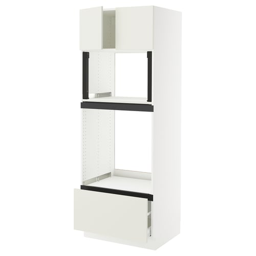 SEKTION white kitchen unit with drawers and shelves.