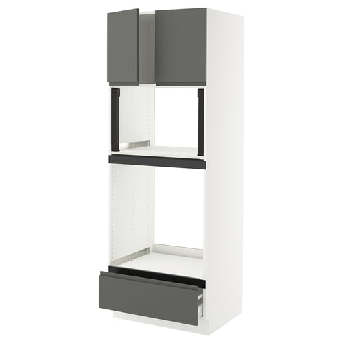A modern kitchen cabinet named SEKTION in white with dark grey drawers and doors. It has a sleek and minimalist design.