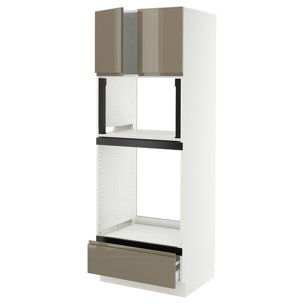 SEKTION / MAXIMERA Hi cb f oven/micro w drawer/2 doors, white/Voxtorp high-gloss dark grey-brown, 30x24x80 "