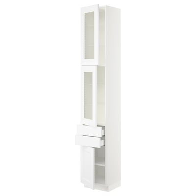 SEKTION / MAXIMERA Hi cb w 2 glass drs/2 drwrs/1 dr, white/Axstad matte white, 15x15x90 "