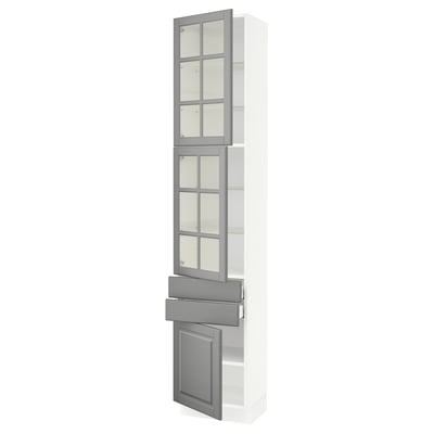 SEKTION / MAXIMERA Hi cb w 2 glass drs/2 drwrs/1 dr, white/Bodbyn gray, 18x15x90 "