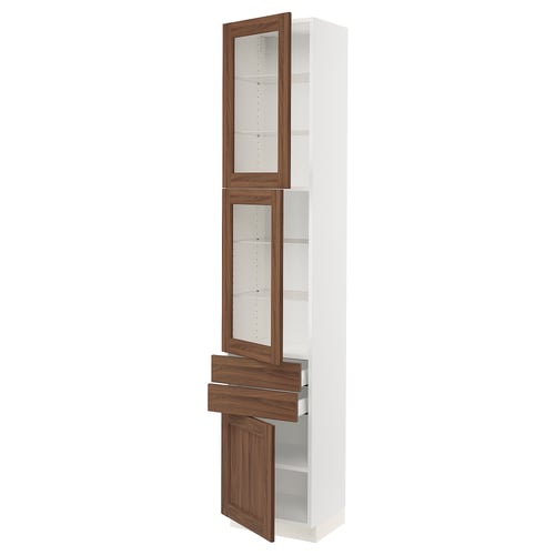 White & wooden ikea SEKTION kitchen cabinet with glass doors, adjustable shelves & soft-close drawer.