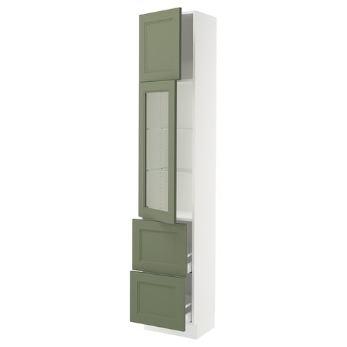 Grey-green ikea SEKTION cabinet with glass door, modern design.