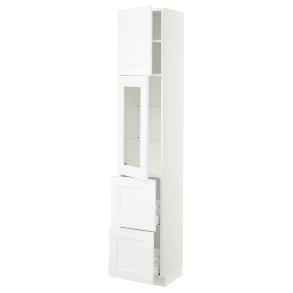 SEKTION / MAXIMERA Hi cb w glass dr/2 drawers/1 door, white/Axstad matte white, 15x15x80 "