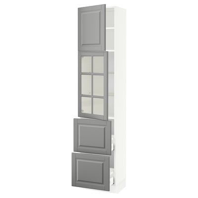 SEKTION / MAXIMERA Hi cb w glass dr/2 drawers/1 door, white/Bodbyn gray, 18x15x80 "