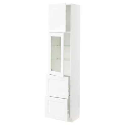 SEKTION / MAXIMERA Hi cb w glass dr/2 drawers/1 door, white Enköping/white wood effect, 18x15x80 "