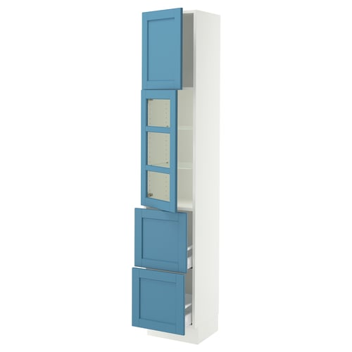 SEKTION / MAXIMERA Hi cb w glass dr/2 drawers/1 door, white/Lerhyttan blue, 15x15x80 "