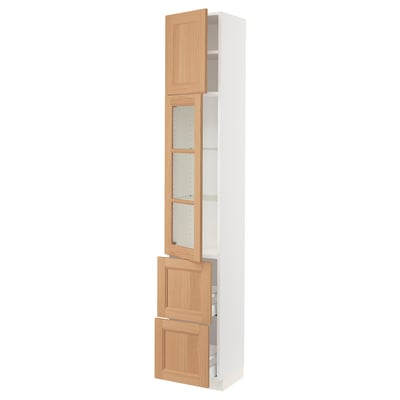 SEKTION / MAXIMERA Hi cb w glass dr/2 drawers/1 door, white/Vedhamn oak, 15x15x90 "