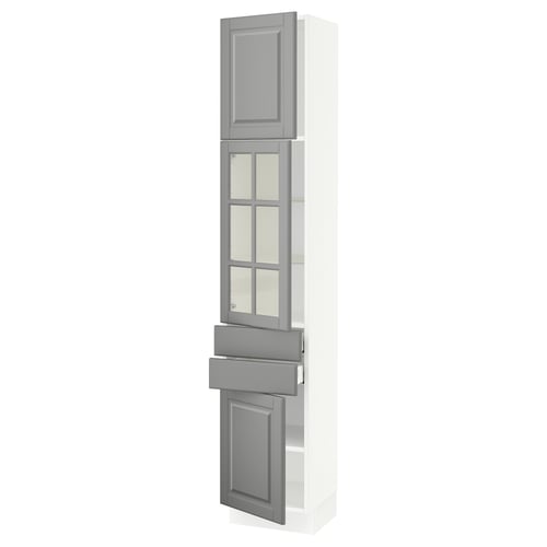 SEKTION / MAXIMERA Hi cb w glass dr/2 drwrs/2 doors, white/Bodbyn gray, 15x15x80 "