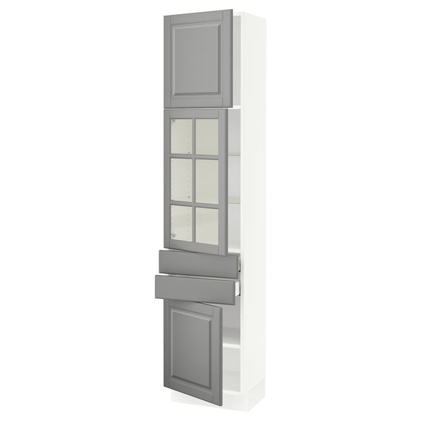 SEKTION / MAXIMERA Hi cb w glass dr/2 drwrs/2 doors, white/Bodbyn gray, 18x15x80 "