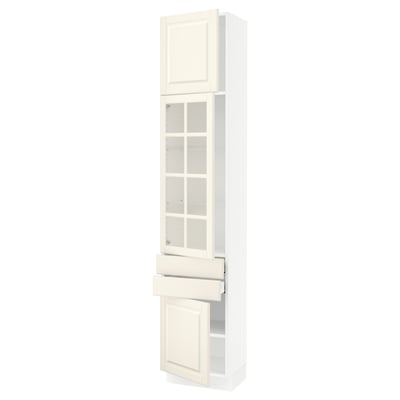 SEKTION / MAXIMERA Hi cb w glass dr/2 drwrs/2 doors, white/Bodbyn off-white, 18x15x90 "