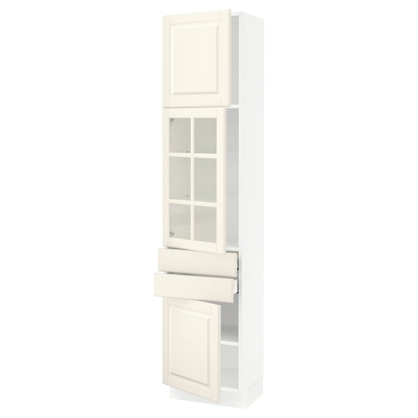 SEKTION / MAXIMERA Hi cb w glass dr/2 drwrs/2 doors, white/Bodbyn off-white, 18x15x80 "