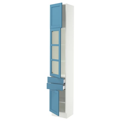SEKTION / MAXIMERA Hi cb w glass dr/2 drwrs/2 doors, white/Lerhyttan blue, 15x15x90 "
