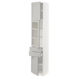 SEKTION / MAXIMERA Hi cb w glass dr/2 drwrs/2 doors, white/Lerhyttan light gray, 15x15x80 "