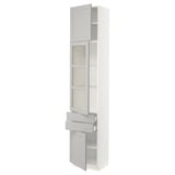 SEKTION / MAXIMERA Hi cb w glass dr/2 drwrs/2 doors, white/Lerhyttan light gray, 18x15x90 "