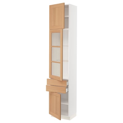 SEKTION / MAXIMERA Hi cb w glass dr/2 drwrs/2 doors, white/Vedhamn oak, 18x15x90 "