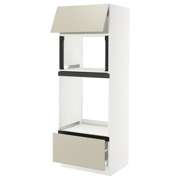 SEKTION / MAXIMERA High cab f mic/ov+drw/dr w push-op, white/Havstorp beige, 30x24x80 "