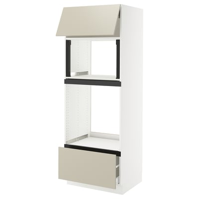SEKTION / MAXIMERA High cab f micro/oven+drawer/door, white/Havstorp beige, 30x24x80 "