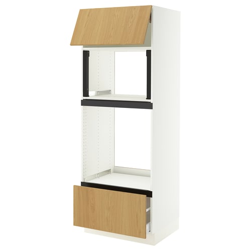 An ikea SEKTION kitchen unit with light wooden drawers and white cabinet frame. It adjustable shelves and drawers with dampers for smooth closing.