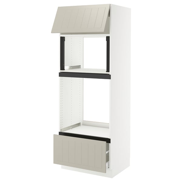 SEKTION / MAXIMERA High cab f micro/oven+drawer/door, white/Stensund beige, 30x24x80 "
