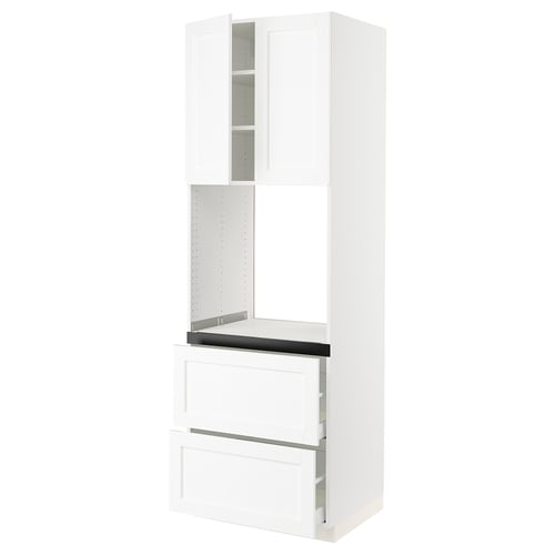 SEKTION white kitchen unit - modern, tall, sleek design with doors and drawers, combining wood and steel.