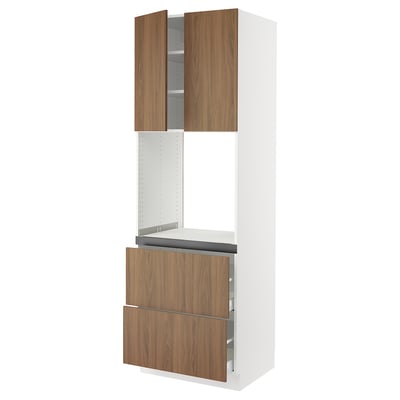 SEKTION / MAXIMERA High cab f oven+2 drawers/2 doors, white/Tistorp brown walnut effect, 30x24x90 "