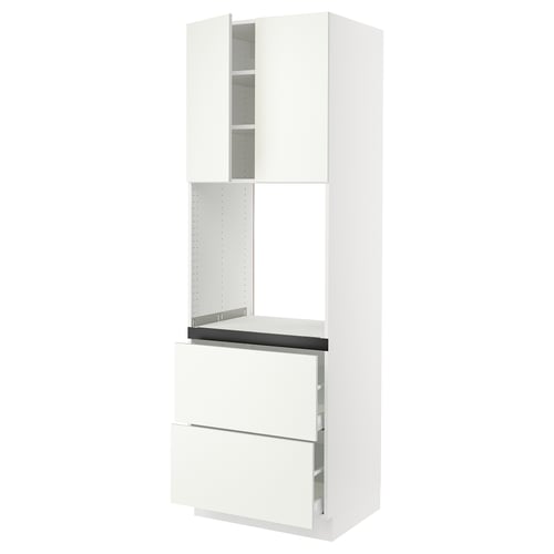 SEKTION white kitchen unit with drawers and shelves.