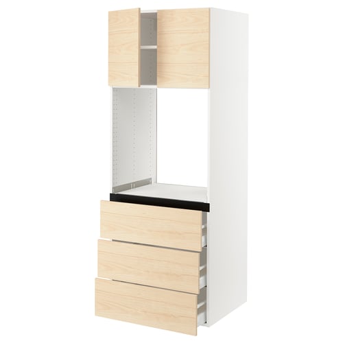 SEKTION light ash wood kitchen unit with white frame and drawers.