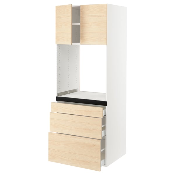 SEKTION / MAXIMERA High cab f oven w 3 drawers/2 doors, white/Askersund light ash effect, 30x24x80 "