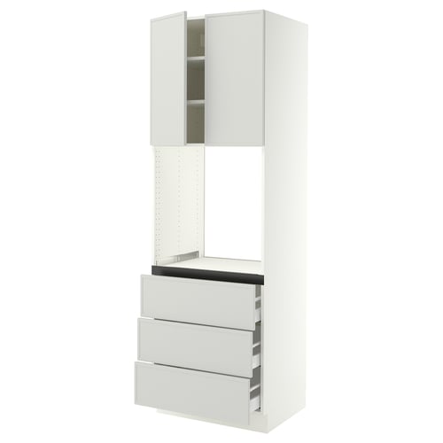 SEKTION / MAXIMERA High cab f oven w 3 drawers/2 doors, white/Aspudden light gray, 30x24x90 "