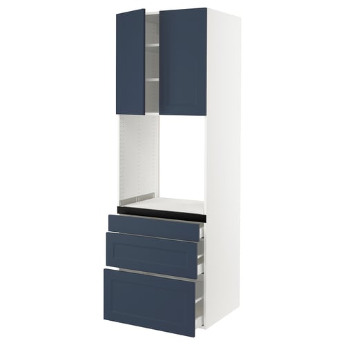 SEKTION kitchen unit, blue, modern design, wooden, tall, with drawers and cabinets.