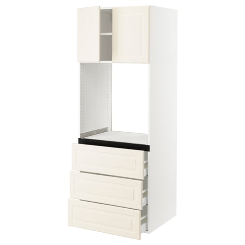 An off-white SEKTION kitchen cabinet with three drawers and one door, featuring sleek modern design.