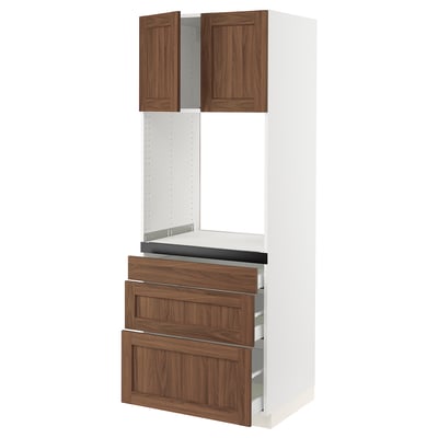 SEKTION / MAXIMERA High cab f oven w 3 drawers/2 doors, white Enköping/brown walnut effect, 30x24x80 "